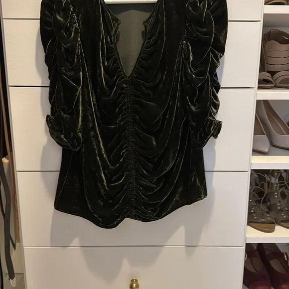 Frame Denim Velvet Blouse in Dark Green - Picture 2 of 4